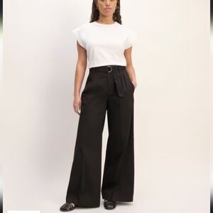 NWT Everlane Black The Pleated Wide Leg Chino Size 8